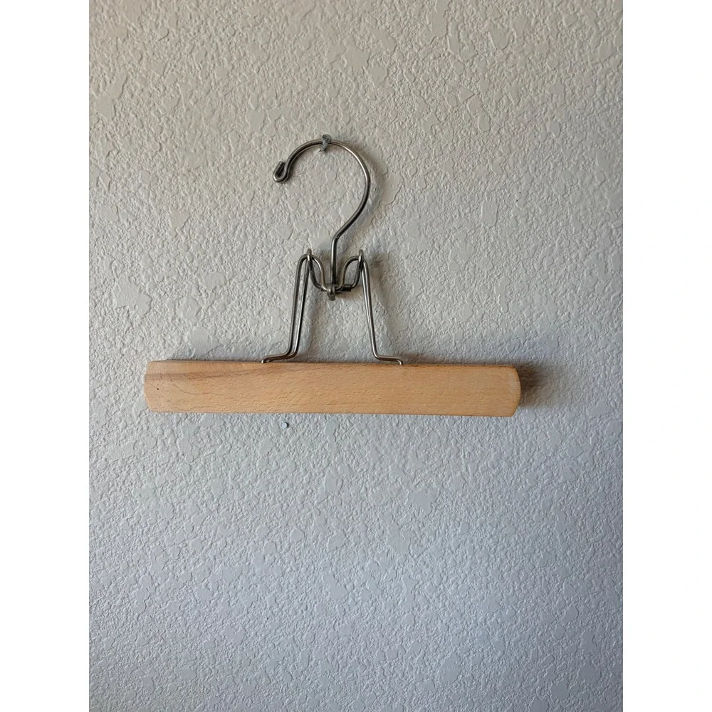 Vintage Wood Pants Skirt Hanger Natural‎ Beechwood Metal Clamp Grip 9.5 Inch
